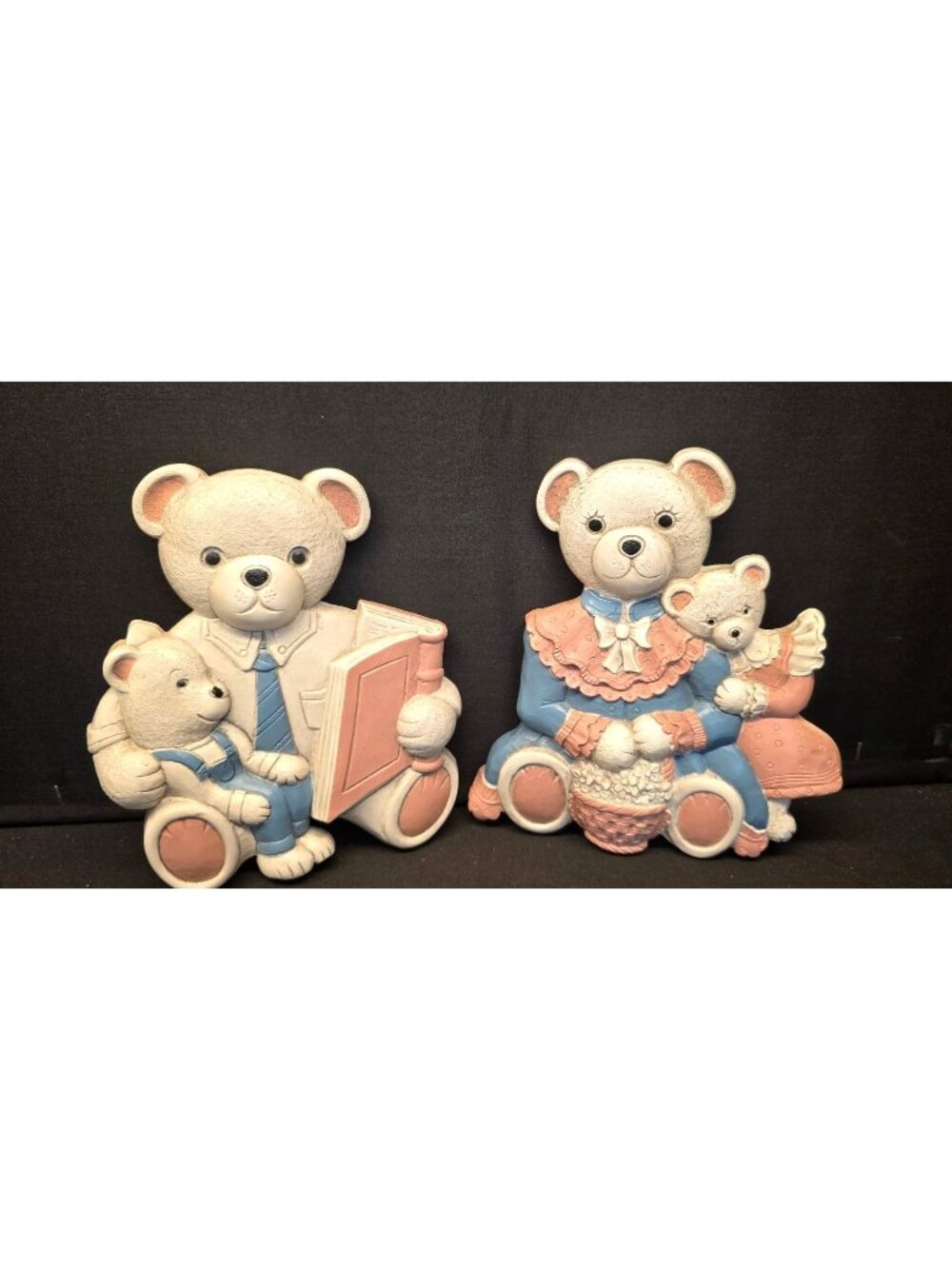 Vintage Set Homco Teddy Bear Family Storytime Wall Plaques Nursery Wall Decor